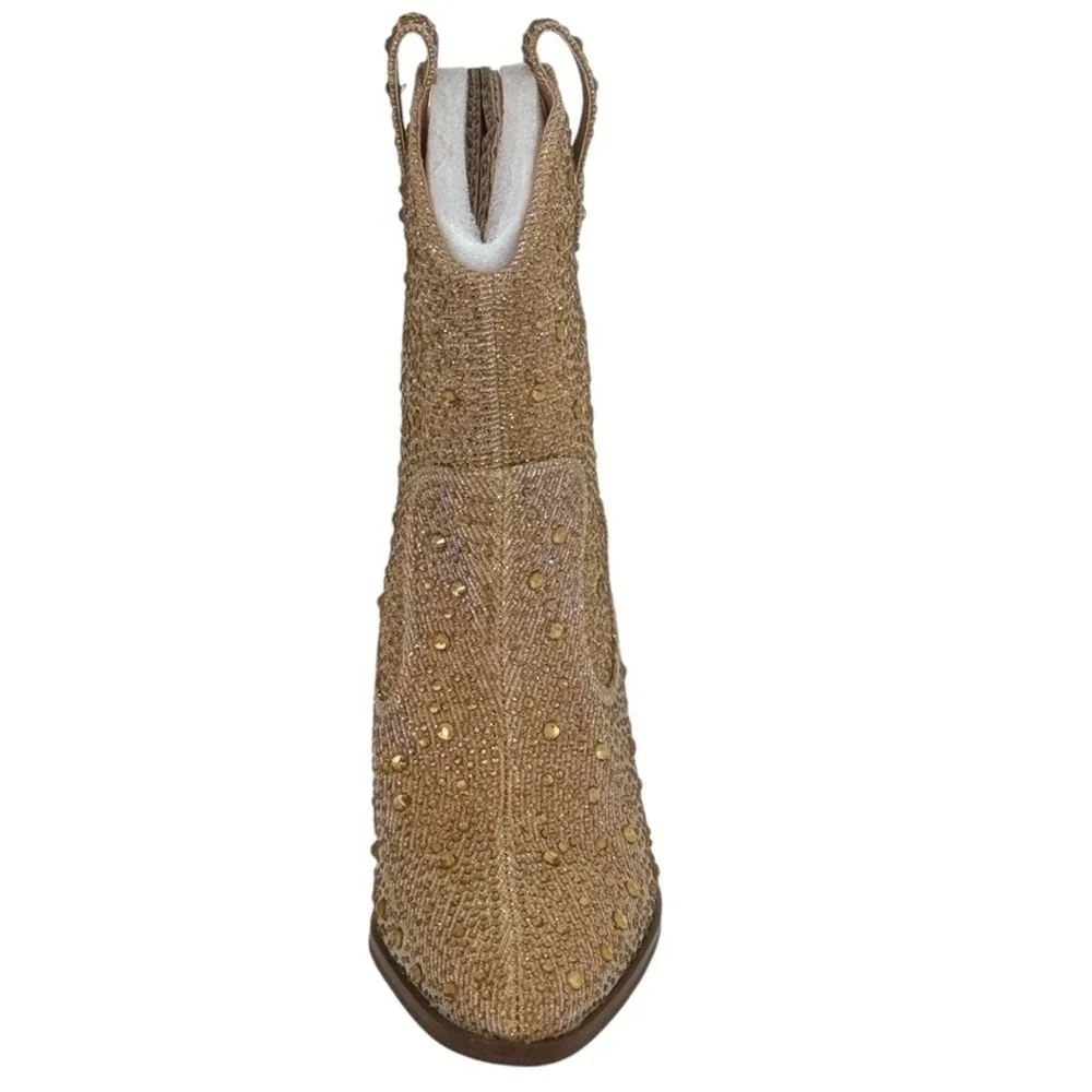 Jessica‎ Simpson Cissely Gold Rhinestone Glitter Western Ankle Boots Size 6M